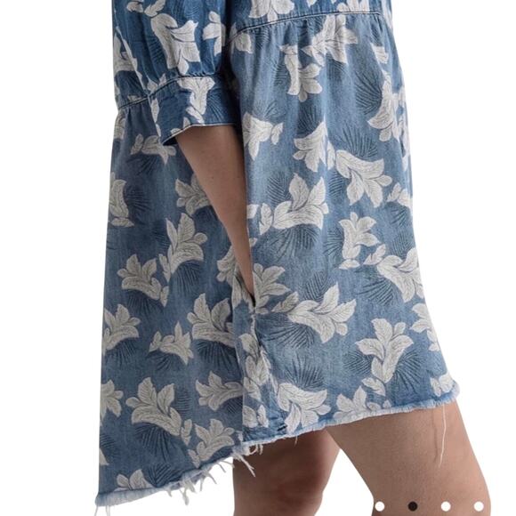 One X One Teaspoon Epiphany Denim Floral Dress Blue XS Oversized - Picture 3 of 16
